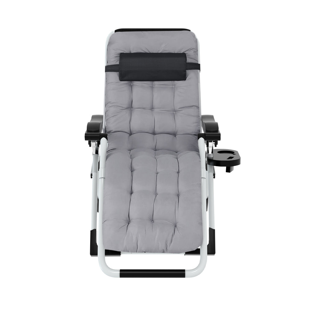 Zero Gravity Camping Chair Folding Sun Lounger Removable Cushion - Black/Grey - Homecoze
