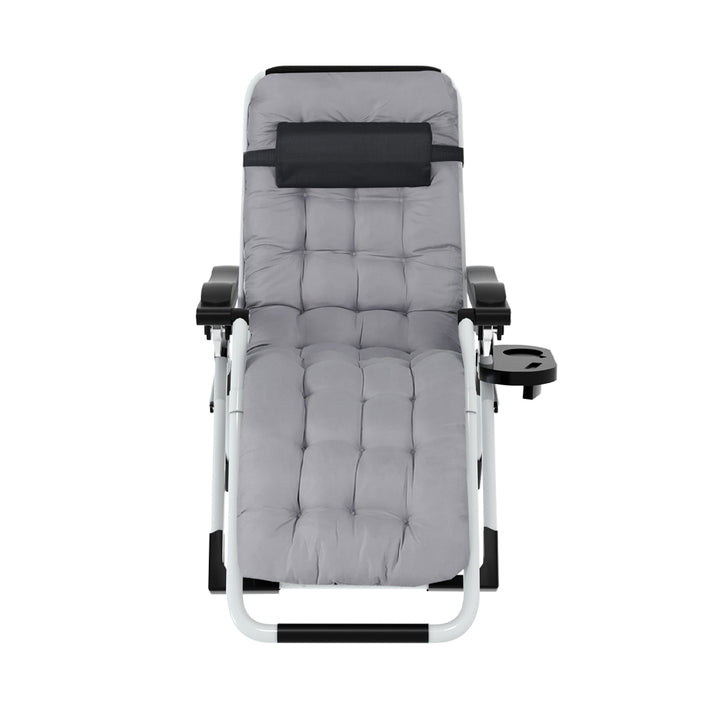 Zero Gravity Camping Chair Folding Sun Lounger Removable Cushion - Black/Grey