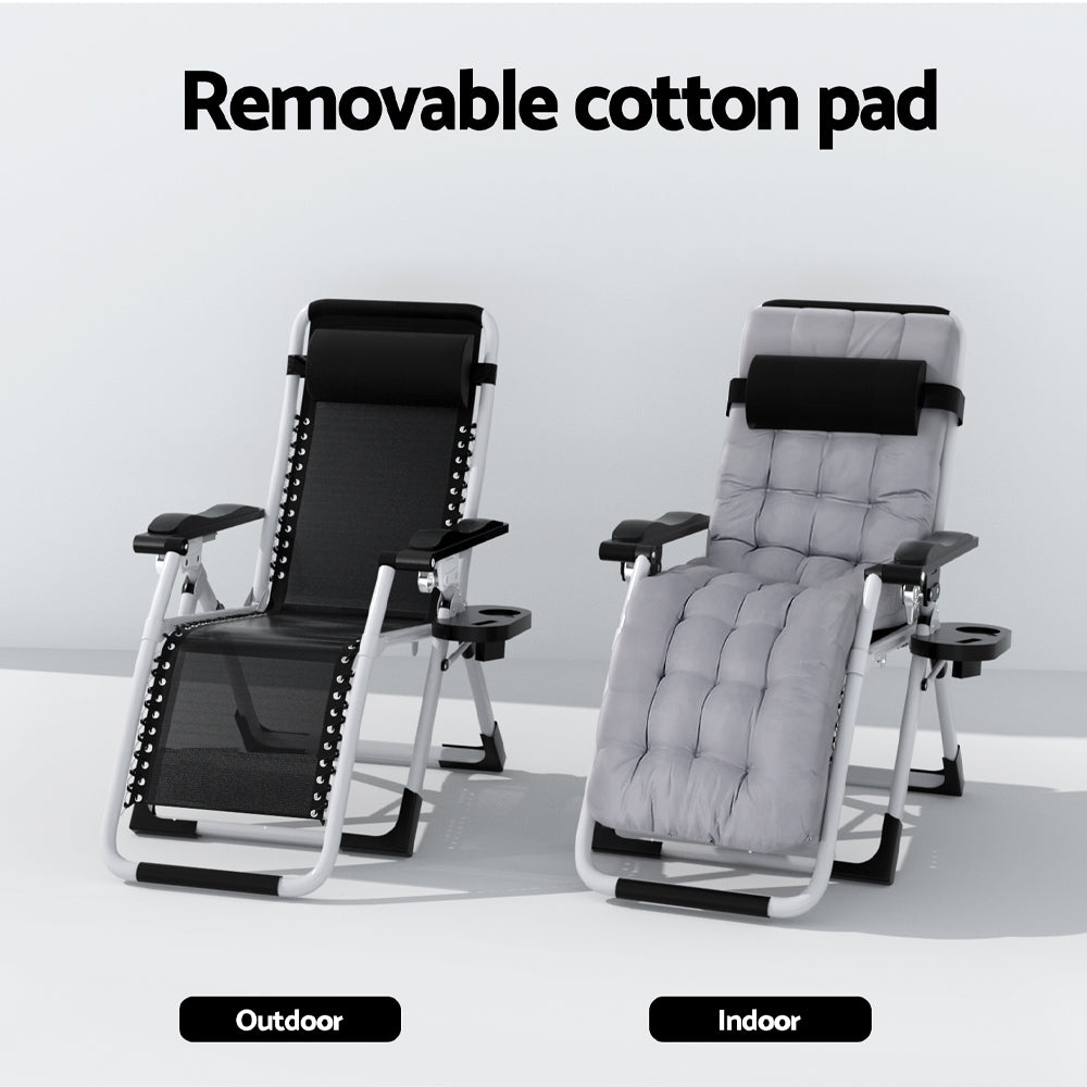 Zero Gravity Camping Chair Folding Sun Lounger Removable Cushion - Black/Grey - Homecoze