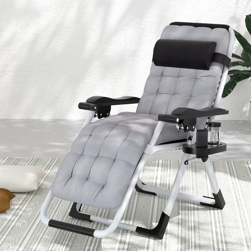 Zero Gravity Camping Chair Folding Sun Lounger Removable Cushion - Black/Grey - Homecoze