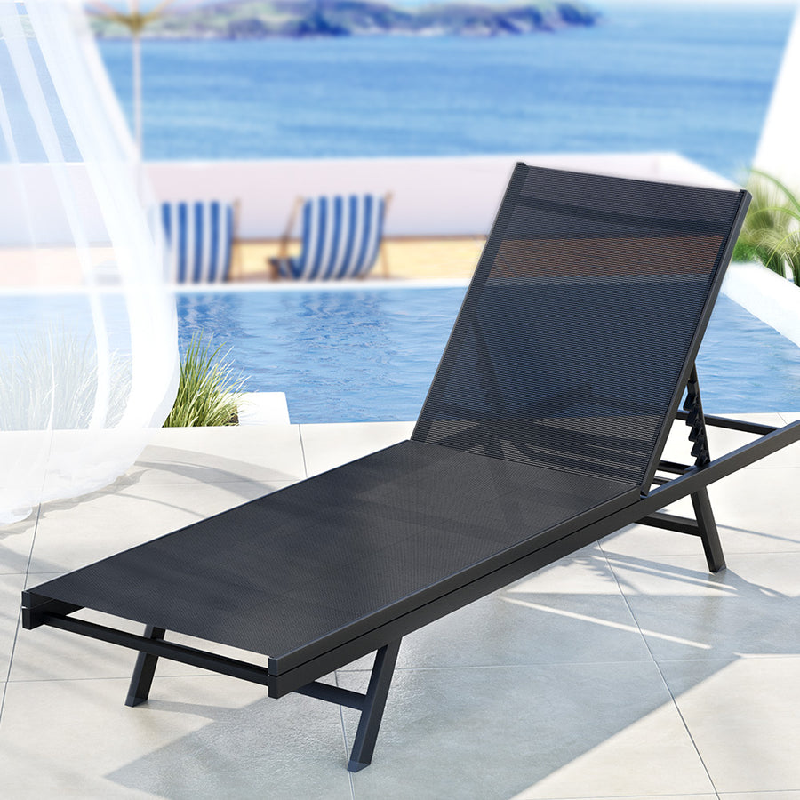 Sun Lounger Day Bed Outdoor Patio Pool Chair Furniture - Black Homecoze