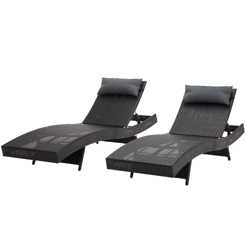 Set of 2 Wicker Sun Lounges - Black - Homecoze