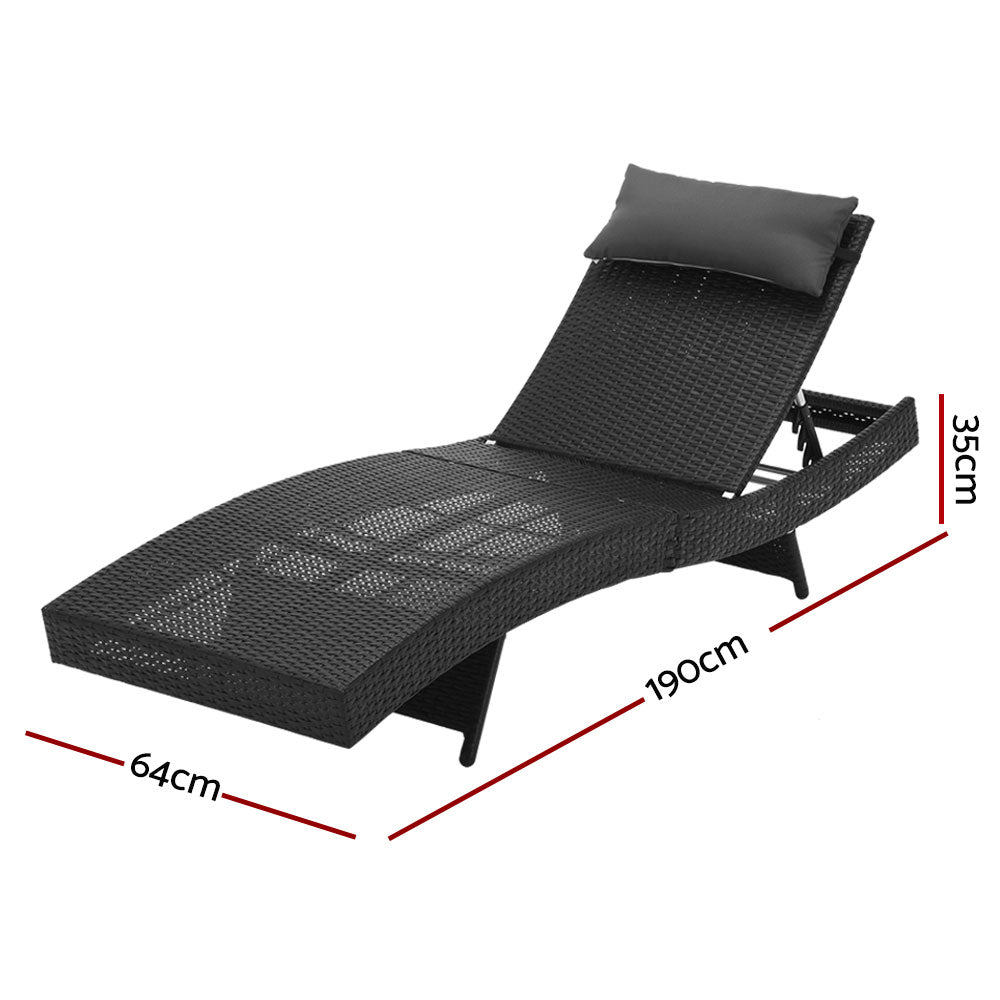 Set of 2 Wicker Sun Lounges - Black - Homecoze