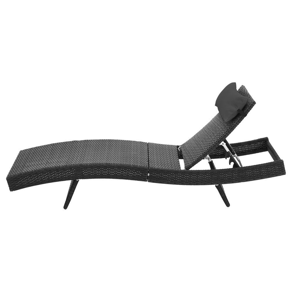 Set of 2 Wicker Sun Lounges - Black - Homecoze