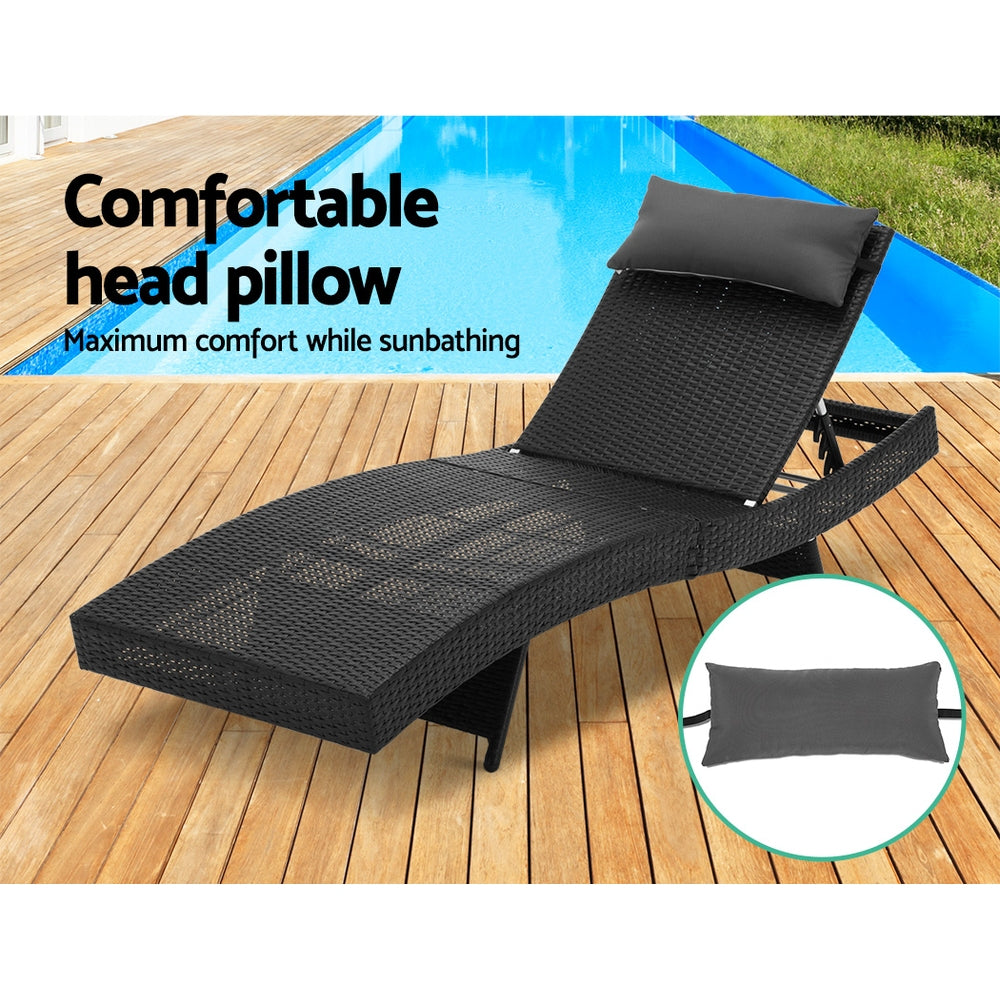 Set of 2 Wicker Sun Lounges - Black - Homecoze