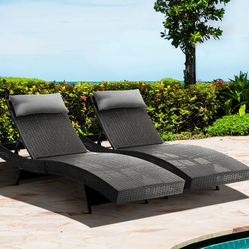 Set of 2 Wicker Sun Lounges - Black - Homecoze