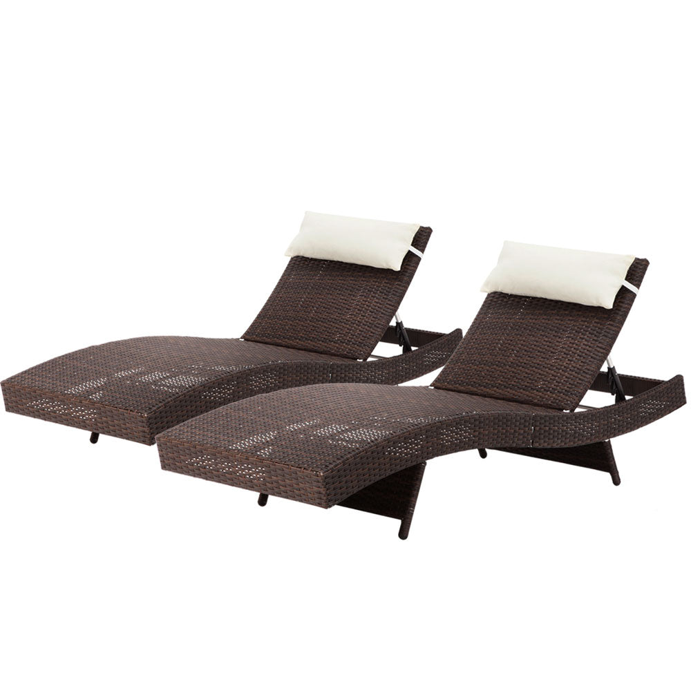 Set of 2 Wicker Sun Lounges - Brown - Homecoze