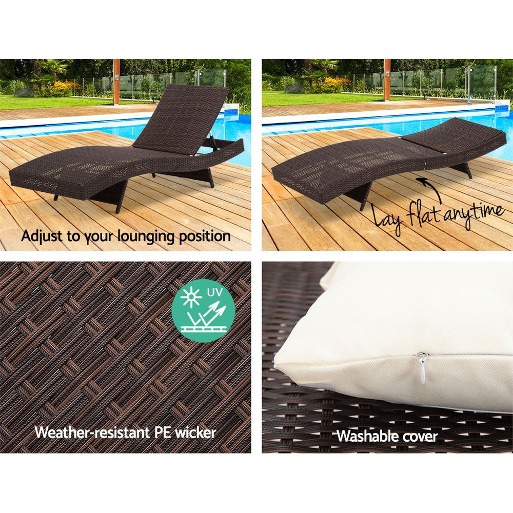 Set of 2 Wicker Sun Lounges - Brown - Homecoze