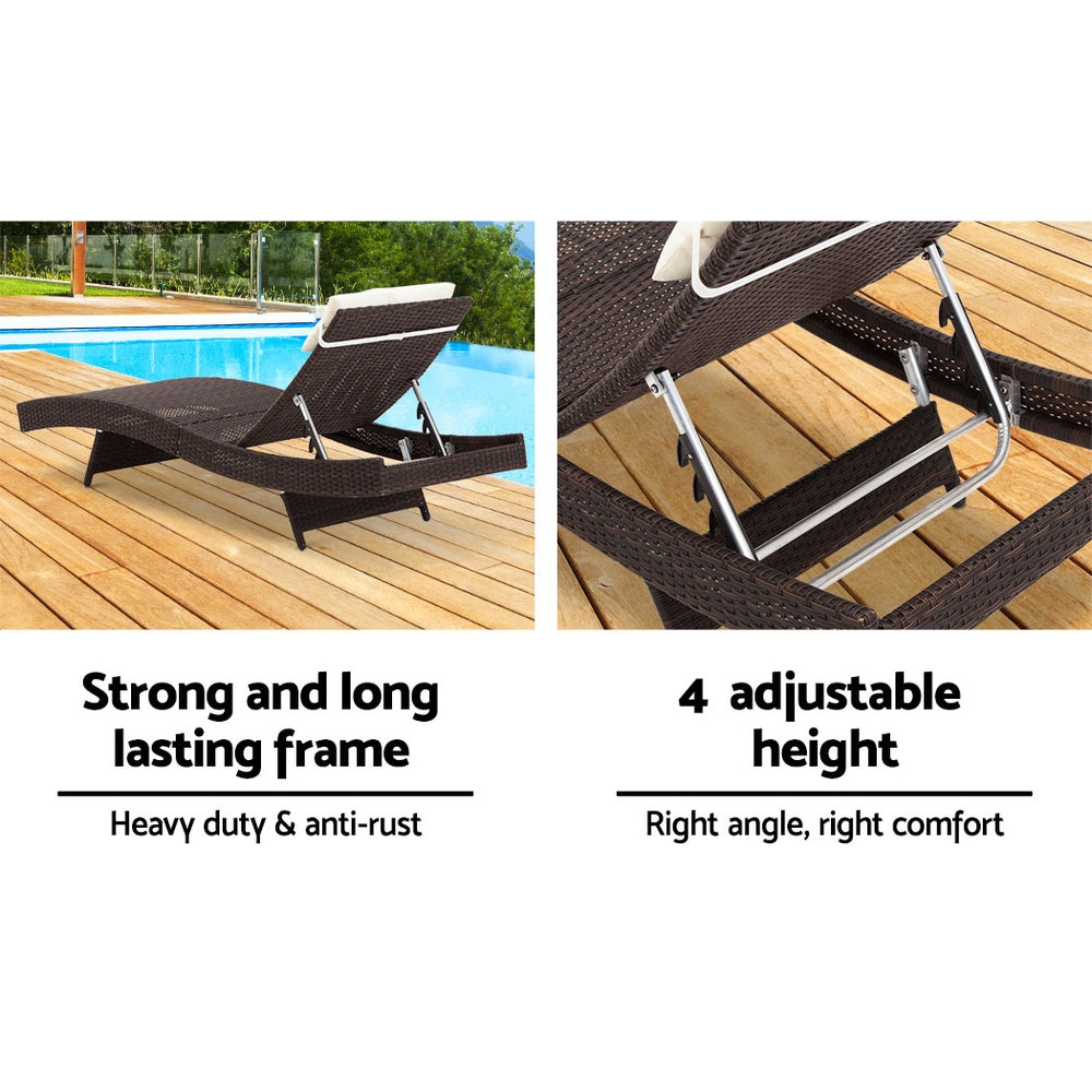 Set of 2 Wicker Sun Lounges - Brown - Homecoze