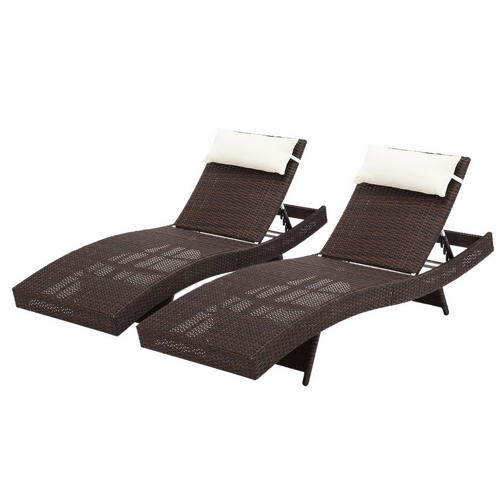 Set of 2 Wicker Sun Lounges - Brown - Homecoze