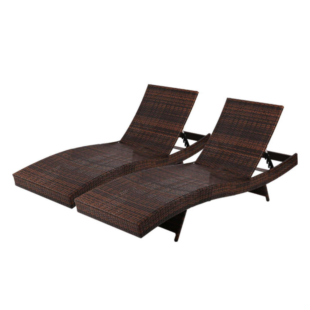 Set of 2 Wicker Sun Lounges - Brown - Homecoze