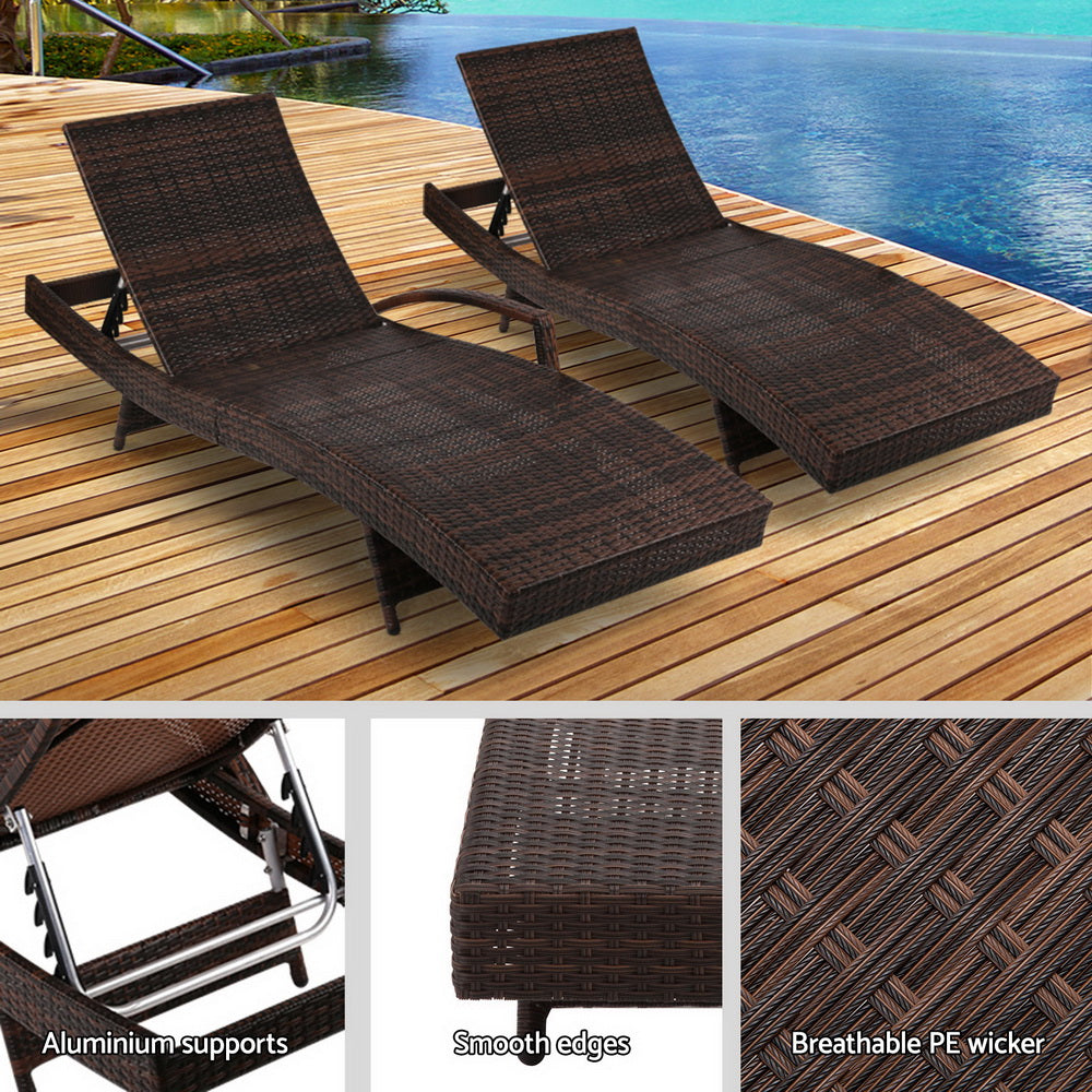 Set of 2 Wicker Sun Lounges - Brown - Homecoze
