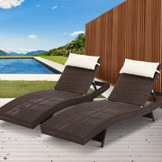 Set of 2 Wicker Sun Lounges - Brown - Homecoze