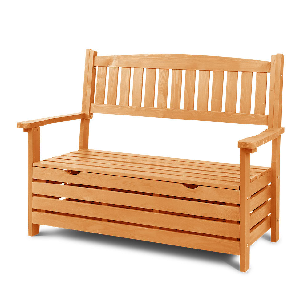 Wooden Storage Box 2 Seater Garden Bench Chair - Natural - Homecoze