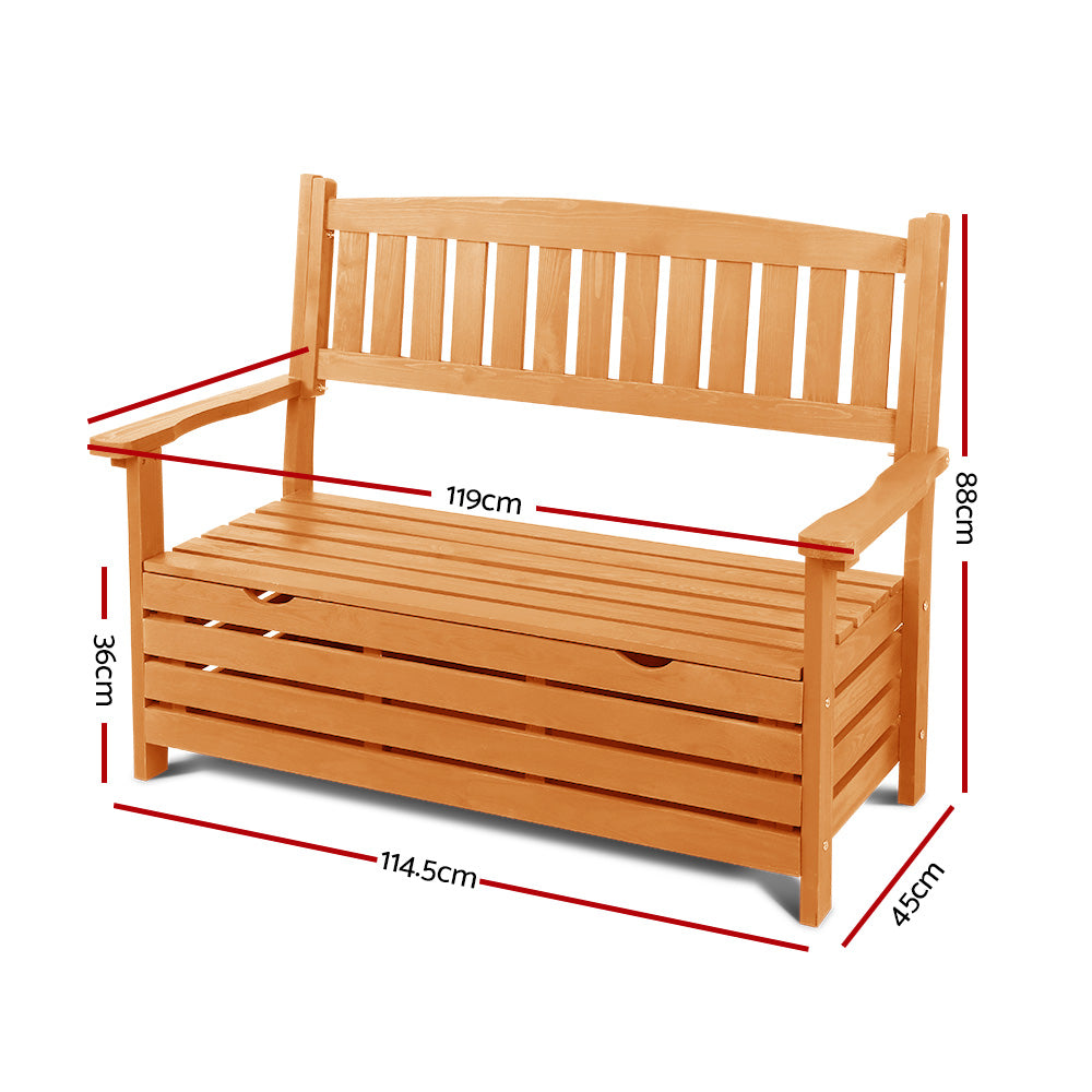 Wooden Storage Box 2 Seater Garden Bench Chair - Natural - Homecoze