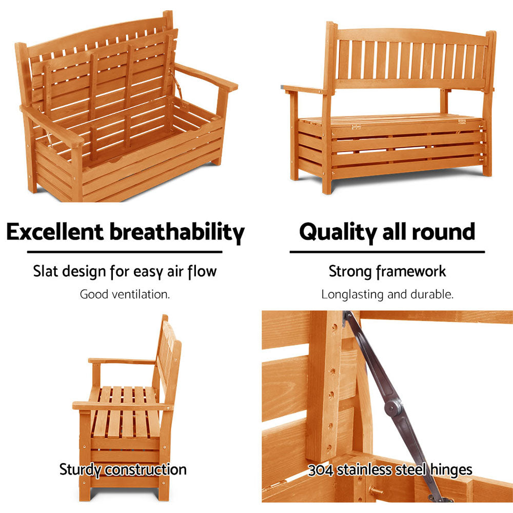Wooden Storage Box 2 Seater Garden Bench Chair - Natural - Homecoze