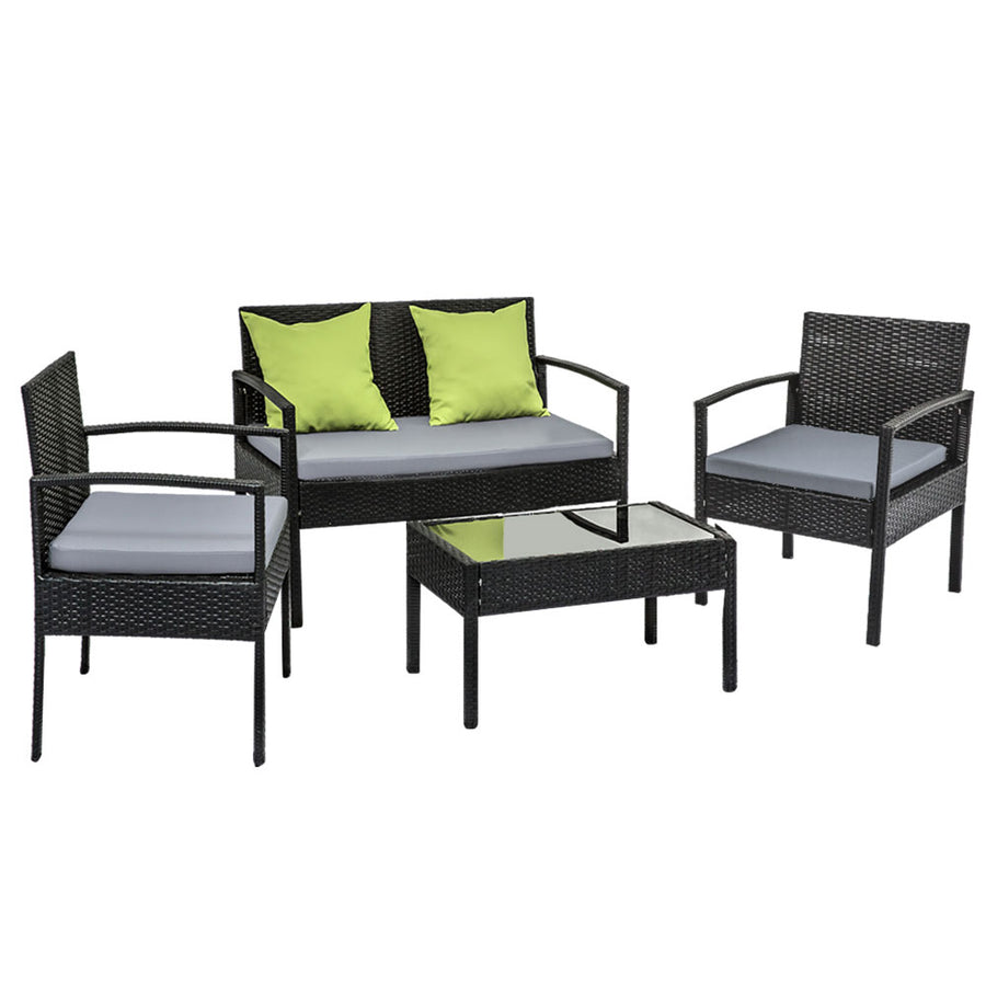4 Piece Wicker Outdoor Bistro Table & Chair Set - Black Homecoze
