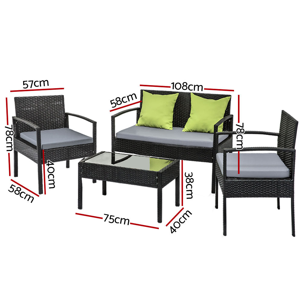 4PC Wicker Outdoor Patio Table & Chair Set with BONUS Cushions & Storage Cover - Black Homecoze