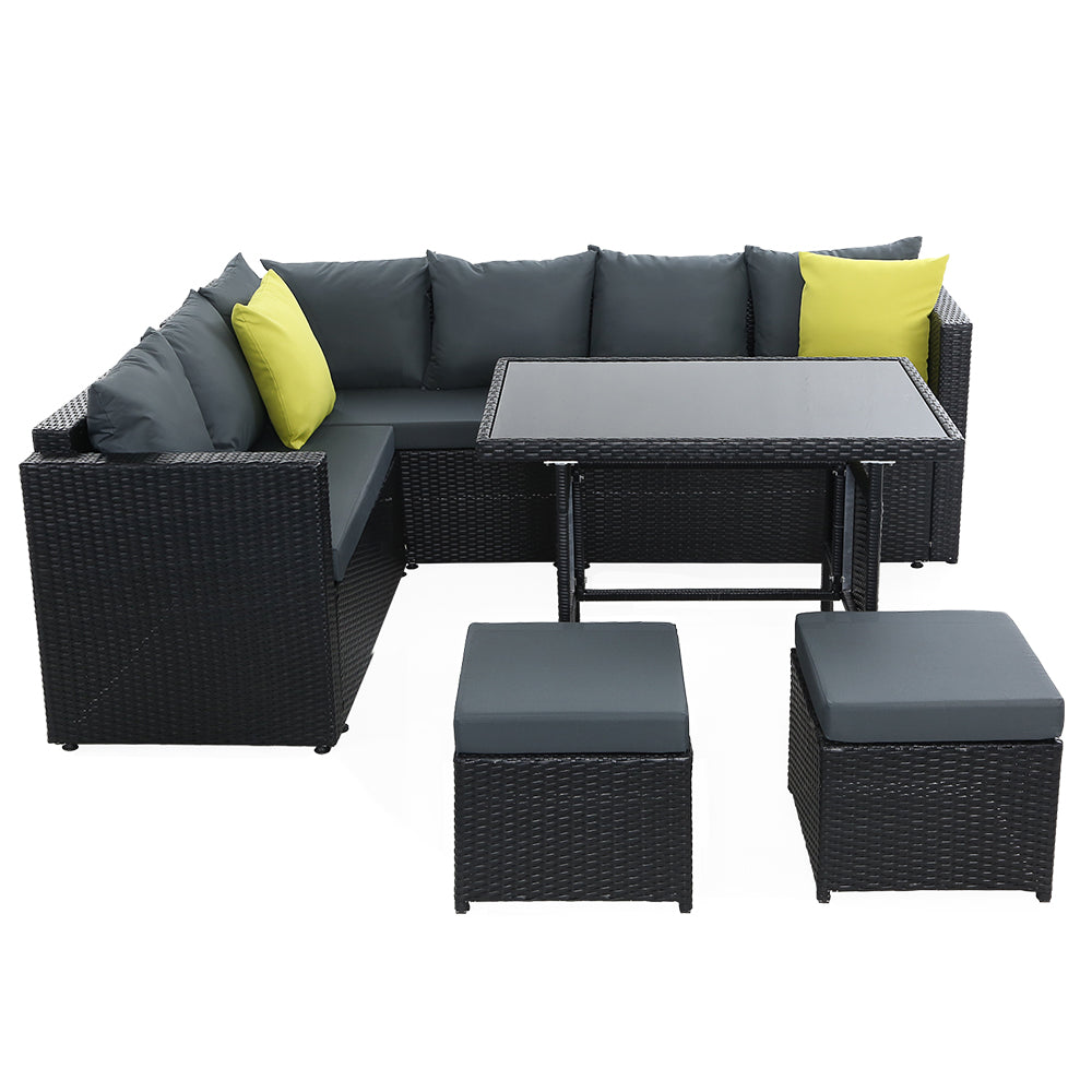 Wicker Outdoor Dining Sofa Table & Chair Set - Black Homecoze