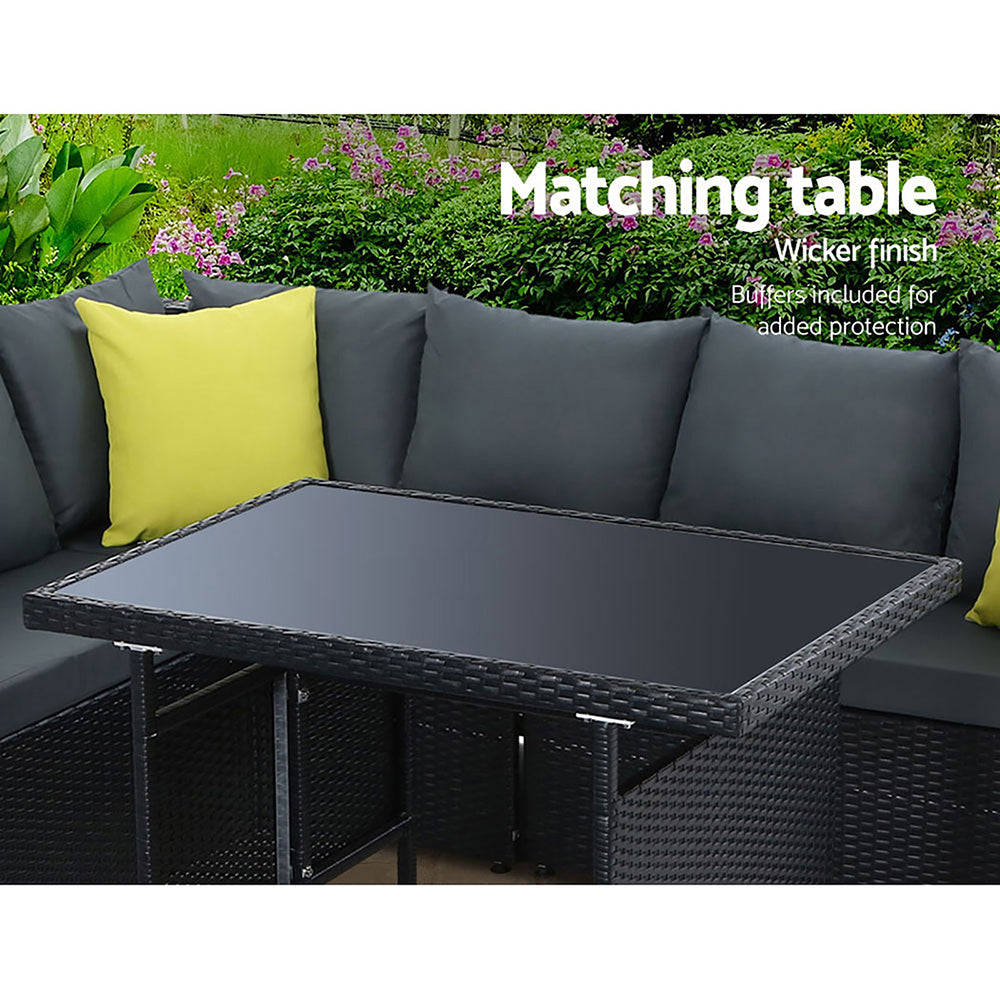 Wicker Outdoor Dining Sofa Table & Chair Set - Black - Homecoze