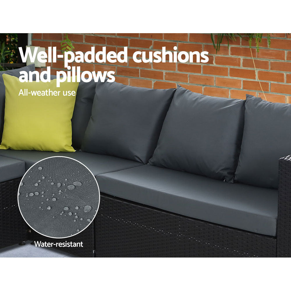 Wicker Outdoor Dining Sofa Table & Chair Set - Black - Homecoze
