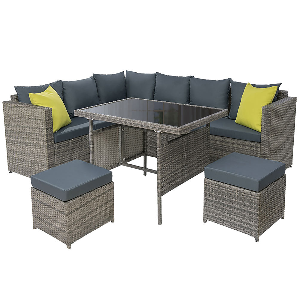 Wicker Outdoor Dining Sofa Table & Chair Set - Grey - Homecoze