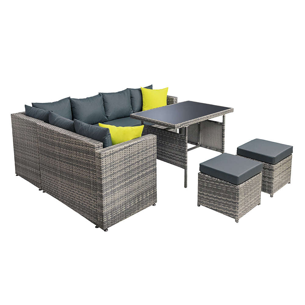 Wicker Outdoor Dining Sofa Table & Chair Set - Grey - Homecoze