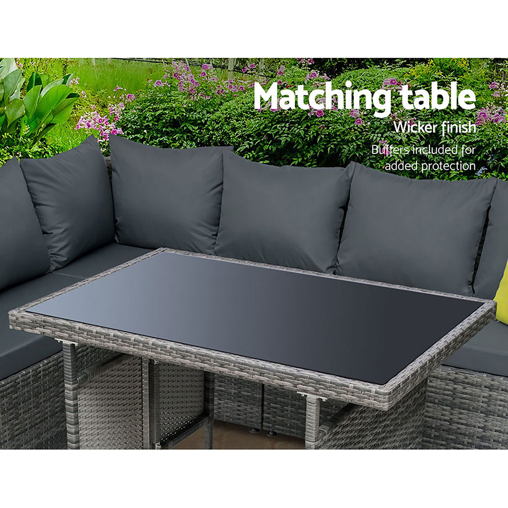Wicker Outdoor Dining Sofa Table & Chair Set - Grey - Homecoze