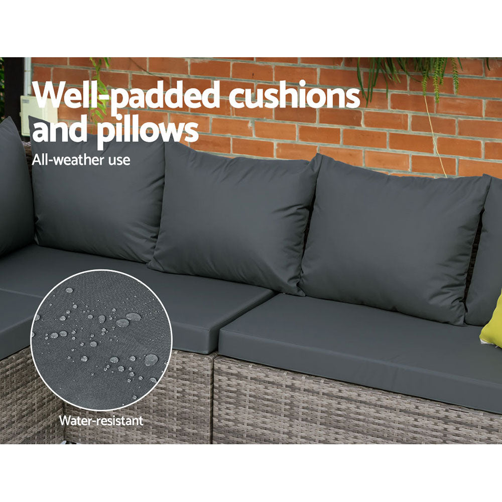 Wicker Outdoor Dining Sofa Table & Chair Set - Grey - Homecoze