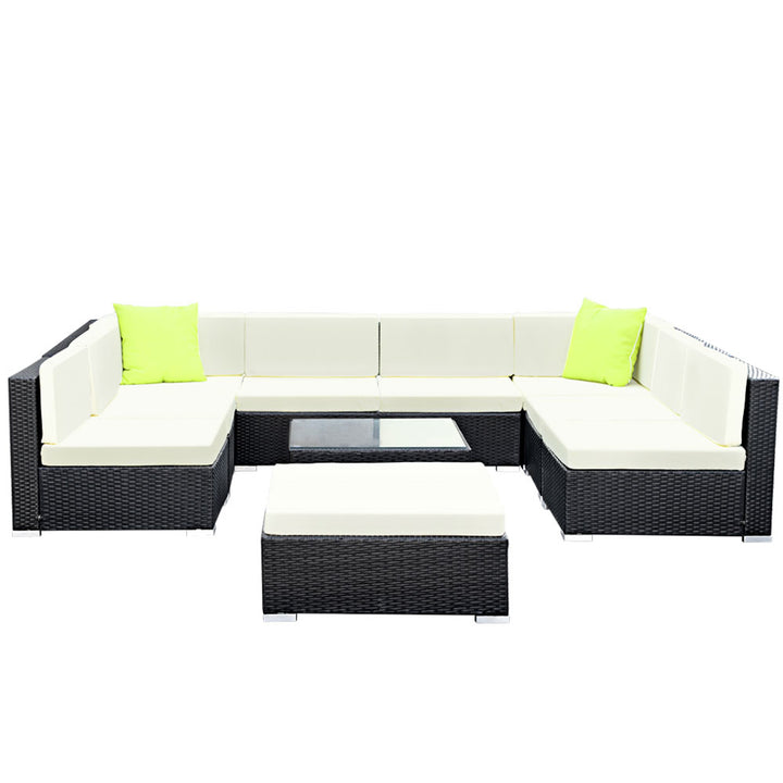 10 Piece Outdoor Wicker Sofa Table & Chair Set with Storage Cover - Black Homecoze