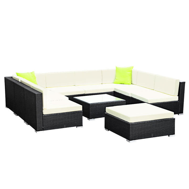 10 Piece Outdoor Wicker Sofa Table & Chair Set with Storage Cover - Black Homecoze