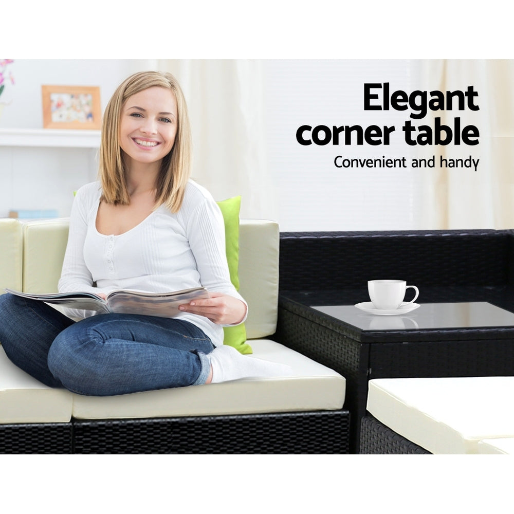 11 Piece Outdoor Wicker Sofa Table & Chair Set with Storage Cover - Black - Homecoze