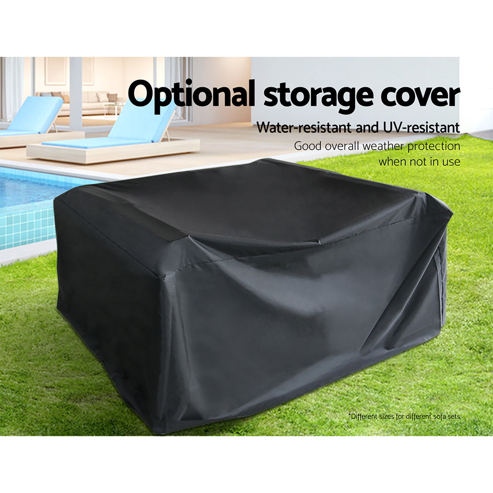11 Piece Outdoor Wicker Sofa Table & Chair Set with Storage Cover - Black - Homecoze