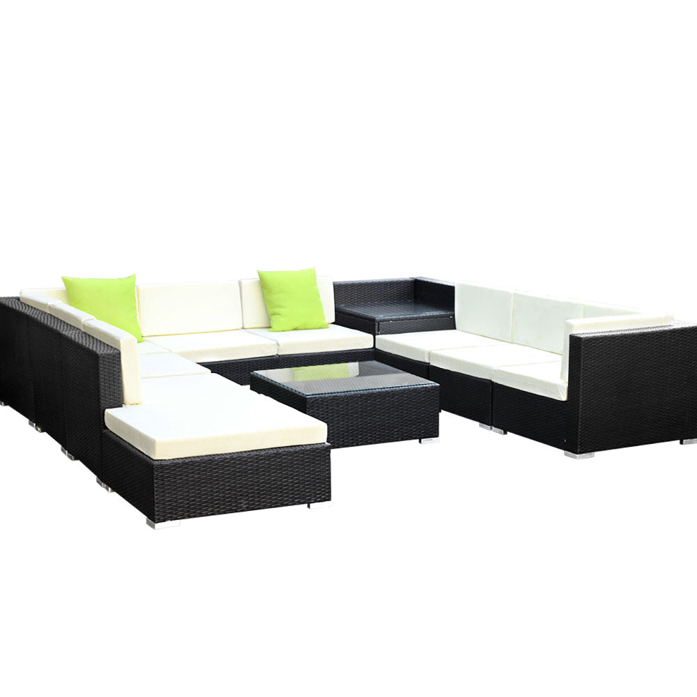 11 Piece Outdoor Wicker Sofa Table & Chair Set - Black - Homecoze