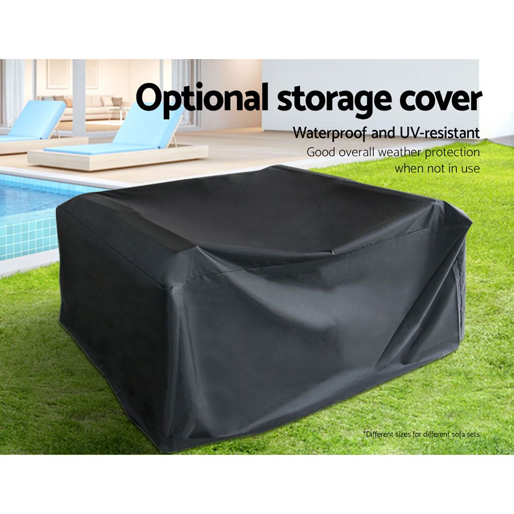 12 Piece Outdoor Wicker Sofa Table & Chair Set with Storage Cover - Black - Homecoze