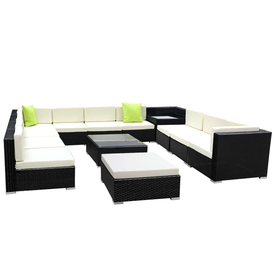 13 Piece Outdoor Wicker Sofa Table & Chair Set with Storage Cover - Black Homecoze