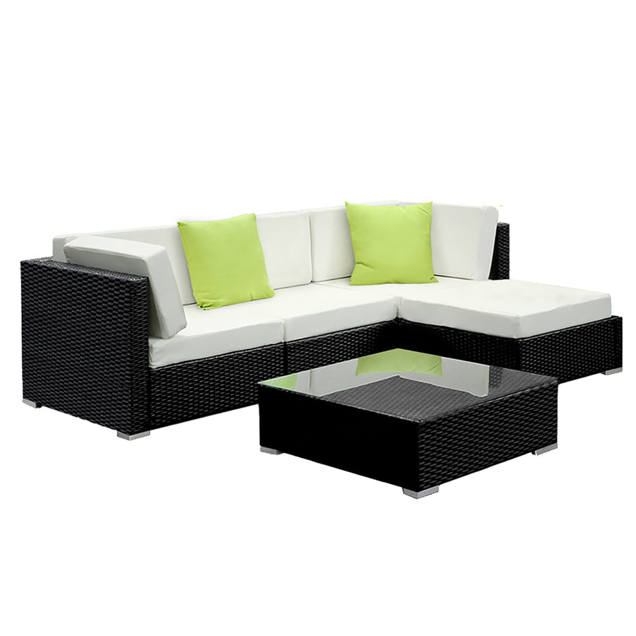 5 Piece Outdoor Wicker Sofa Table & Chair Set with Storage Cover - Black Homecoze