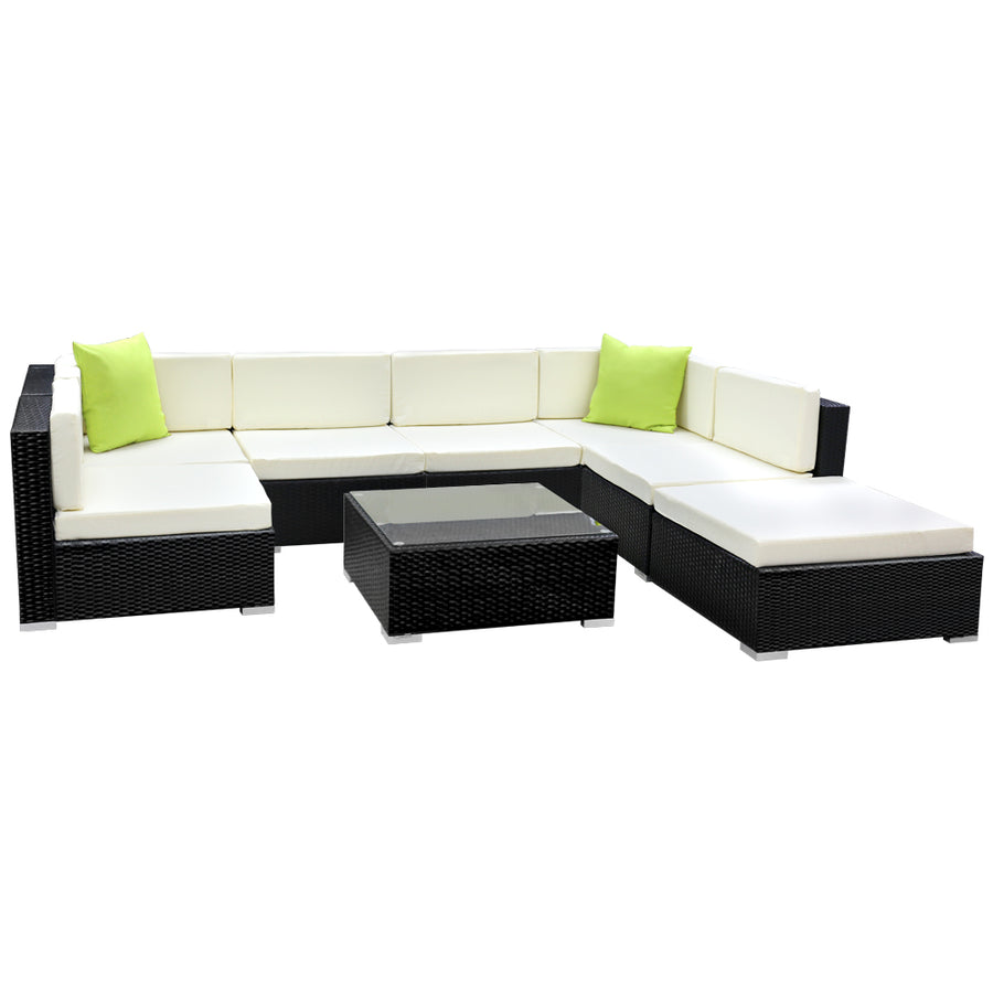 8 Piece Outdoor Wicker Sofa Table & Chair Set with Storage Cover - Black Homecoze