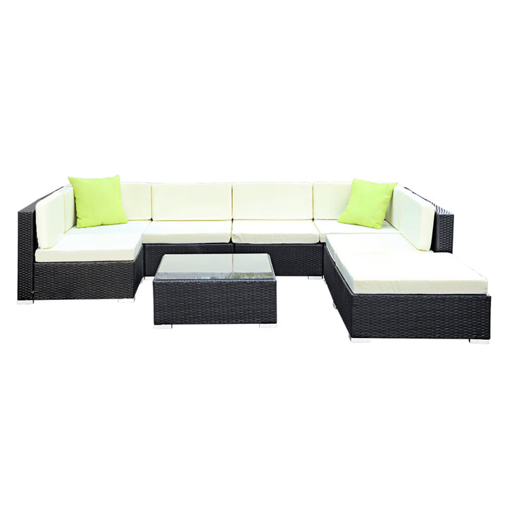 8 Piece Outdoor Wicker Sofa Table & Chair Set with Storage Cover - Black Homecoze