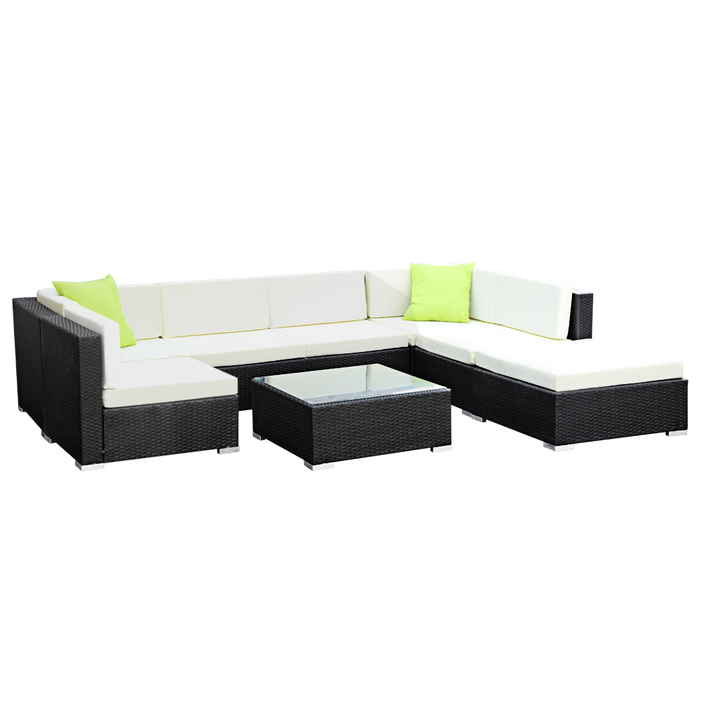 8 Piece Outdoor Wicker Sofa Table & Chair Set with Storage Cover - Black Homecoze