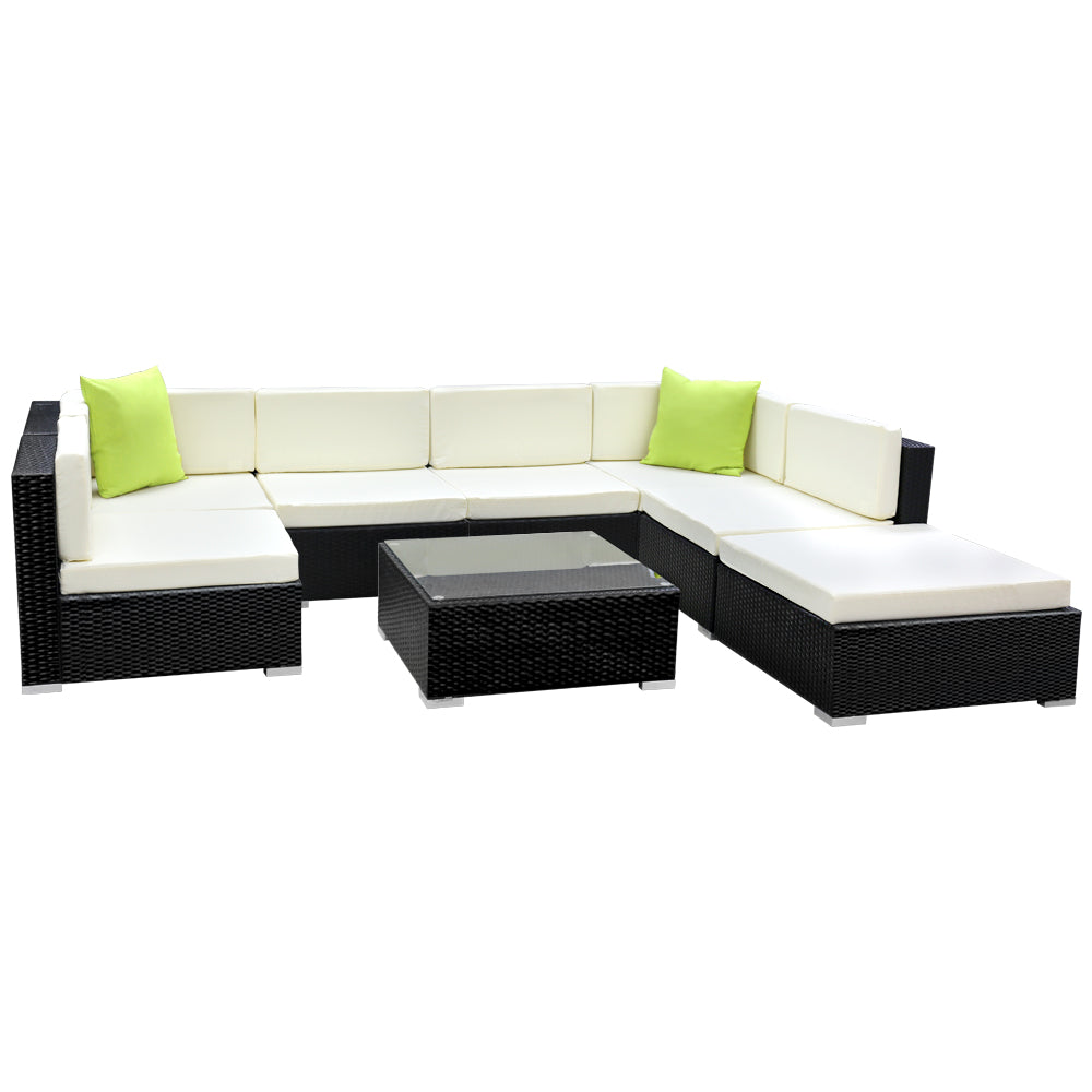 8 Piece Outdoor Wicker Sofa Table & Chair Set - Black Homecoze