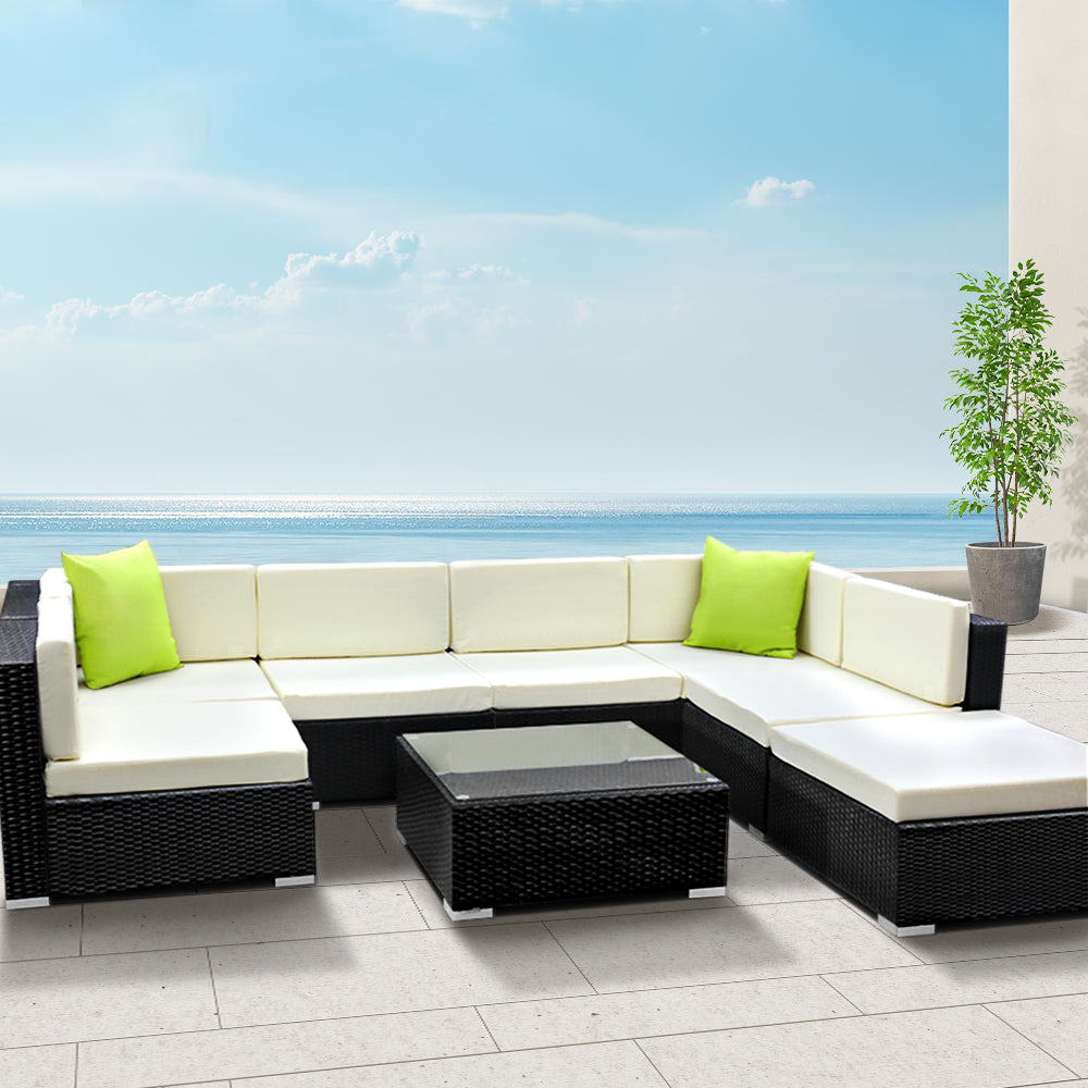 8 Piece Outdoor Wicker Sofa Table & Chair Set - Black Homecoze