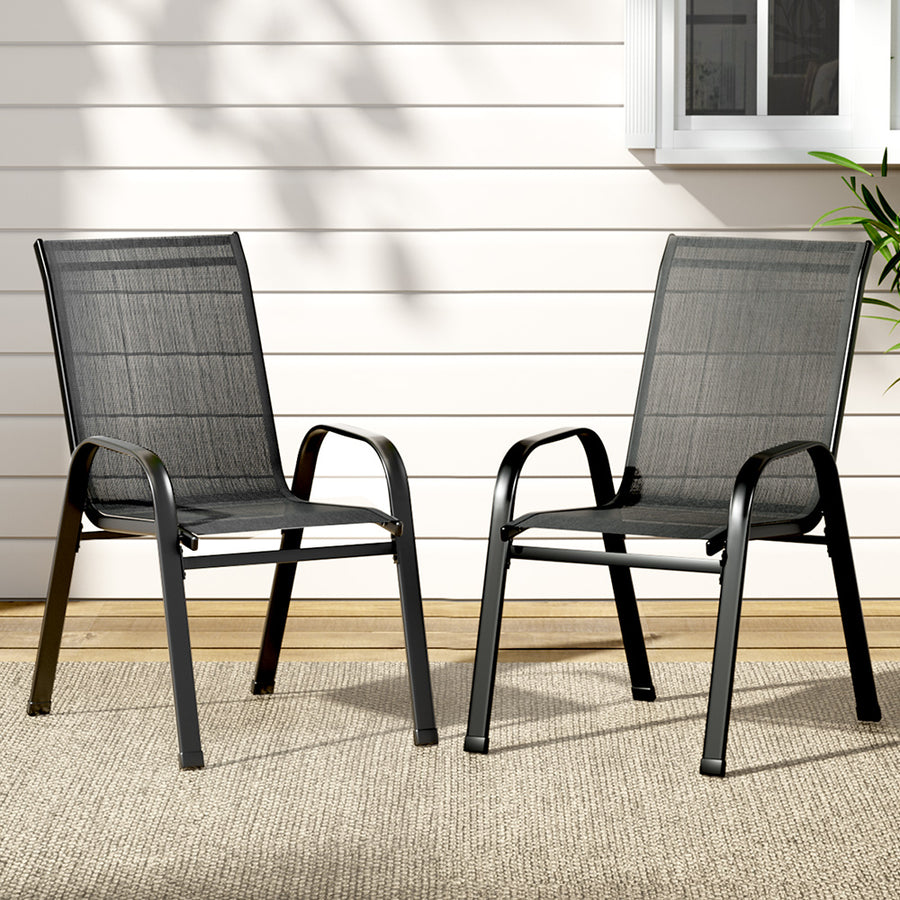Set of 2 Outdoor Patio Stackable Bistro Chair Set - Black Homecoze