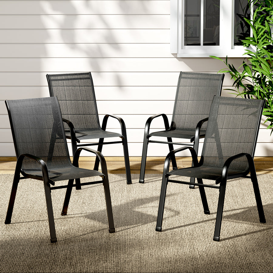 Set of 4 Outdoor Patio Stackable Bistro Chair Set - Black Homecoze