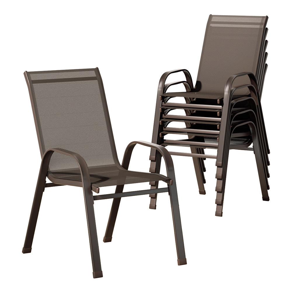 Set of 6 Outdoor Patio Stackable Bistro Chair Set - Brown Homecoze