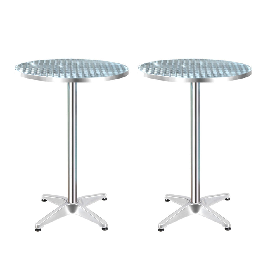 Set of 2 Round 60cm Outdoor Cafe Bar Tables Adjustable Height & Foldable Homecoze