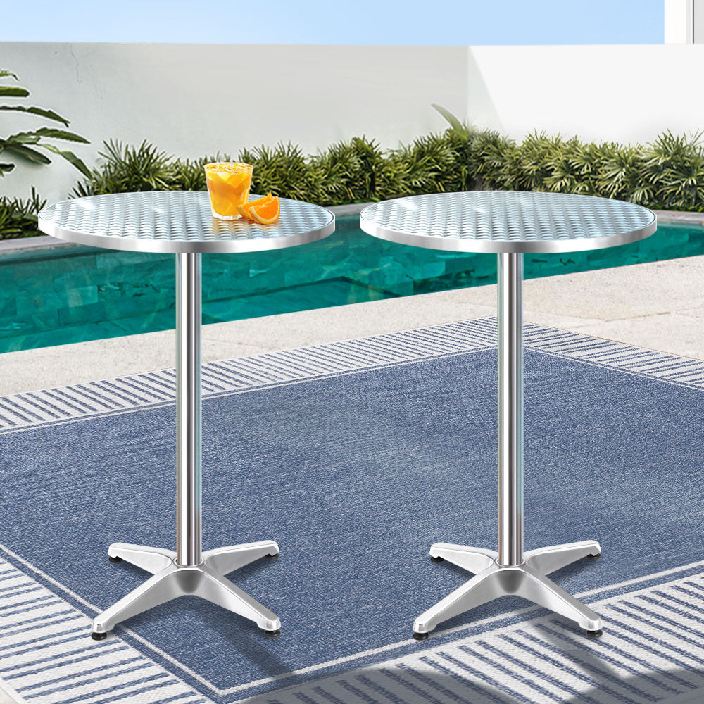 Set of 2 Round 60cm Outdoor Cafe Bar Tables Adjustable Height & Foldable Homecoze