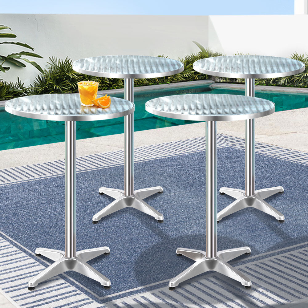Set of 4 Round 60cm Outdoor Cafe Bar Tables Adjustable Height & Foldable Homecoze