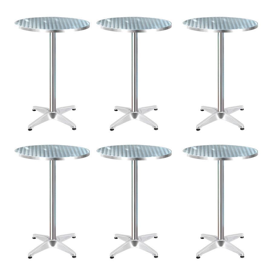 Set of 6 Round 60cm Outdoor Cafe Bar Tables Adjustable Height & Foldable Homecoze