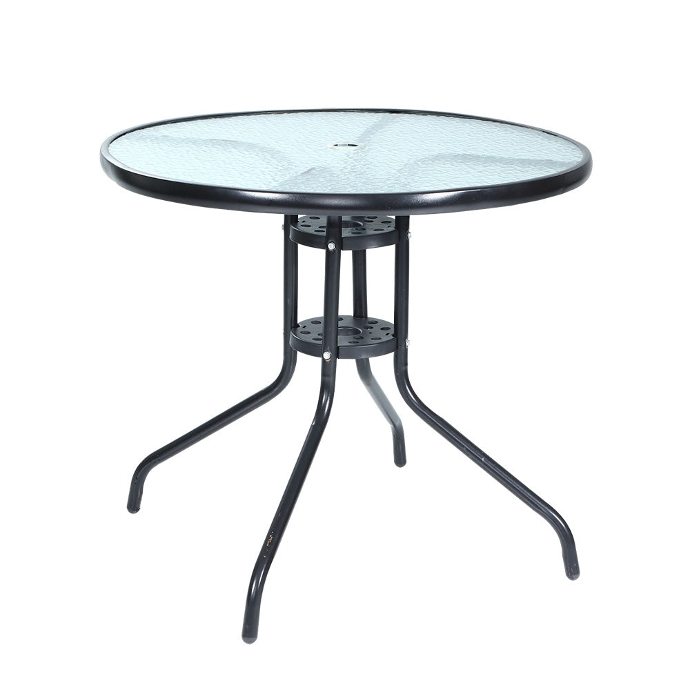 Outdoor Bistro 70CM Round Dining Table Bar Setting - Steel & Glass - Homecoze